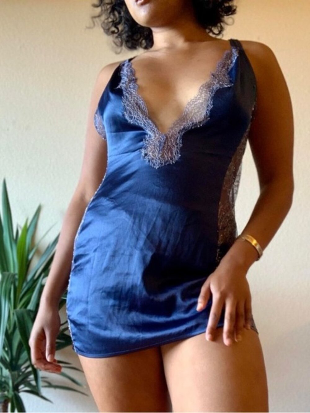 Victoria's Secret | Navy Blue and Lace Strappy Babydoll Slip | Size Small